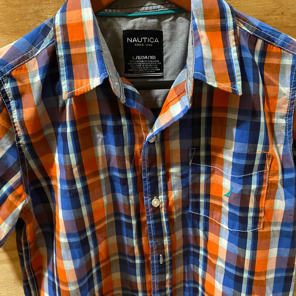 Nautica boy short sleeves plaid shirt L 14/16 - Picture 2 of 5